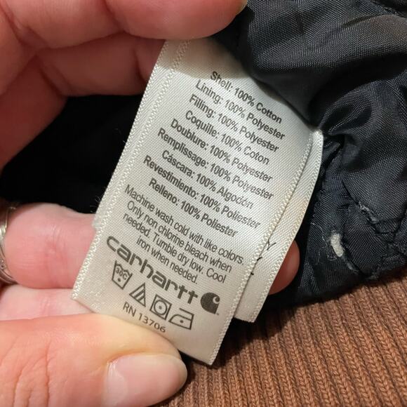 Carhartt Destroyed Distressed Brown Tan Full Zip Hooded Jacket Coat Boy XS‎ - Picture 3 of 14